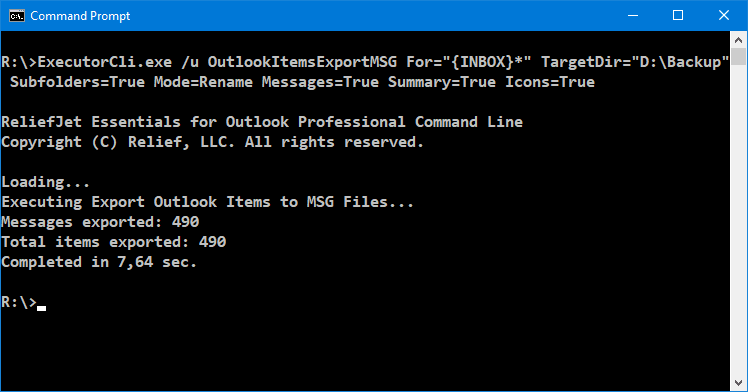 ReliefJet Essentials for Outlook command line application