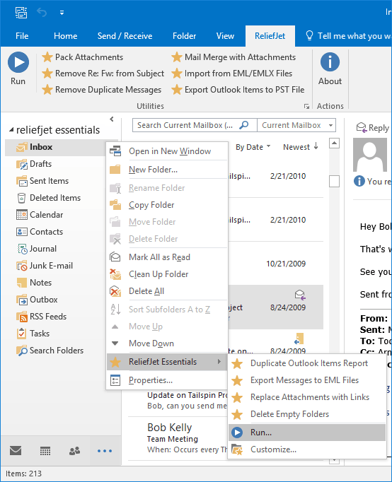 ReliefJet Essentials integrates with Outlook.