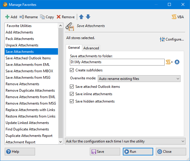 ReliefJet Essentials for Outlook: configuring favorite utilities
